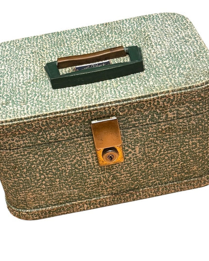 Vintage Green & cream textured 1960s Anchor Travel case suitcase makeup suitcase