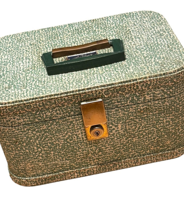 Vintage Green & cream textured 1960s Anchor Travel case suitcase makeup suitcase
