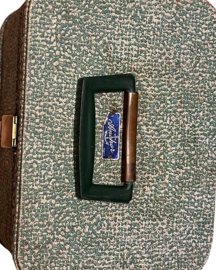 Vintage Green & cream textured 1960s Anchor Travel case suitcase makeup suitcase