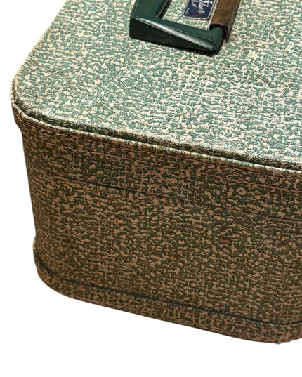 Vintage Green & cream textured 1960s Anchor Travel case suitcase makeup suitcase