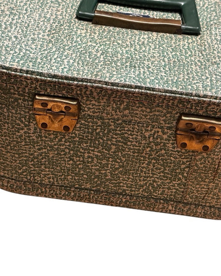Vintage Green & cream textured 1960s Anchor Travel case suitcase makeup suitcase
