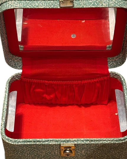 Vintage Green & cream textured 1960s Anchor Travel case suitcase makeup suitcase
