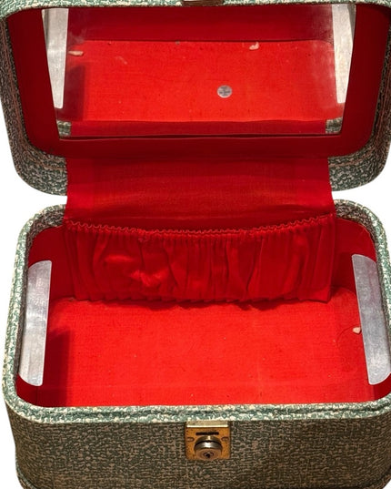Vintage Green & cream textured 1960s Anchor Travel case suitcase makeup suitcase