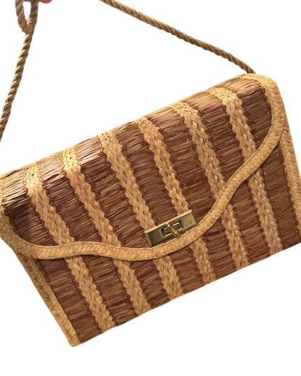 Vintage straw handmade woven Stylish Tan and Brown shoulder bag purse vintage