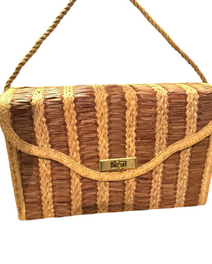 Vintage straw handmade woven Stylish Tan and Brown shoulder bag purse vintage