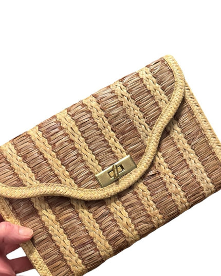 Vintage straw handmade woven Stylish Tan and Brown shoulder bag purse vintage