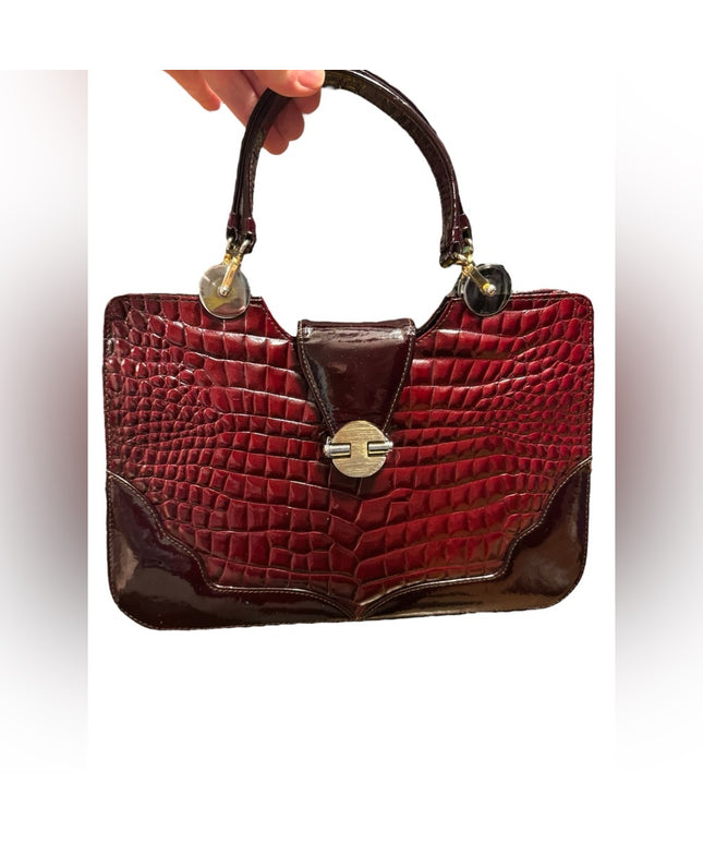 Vintage 1960s Millies Elegant Burgundy Crocodile-Embossed Handbag