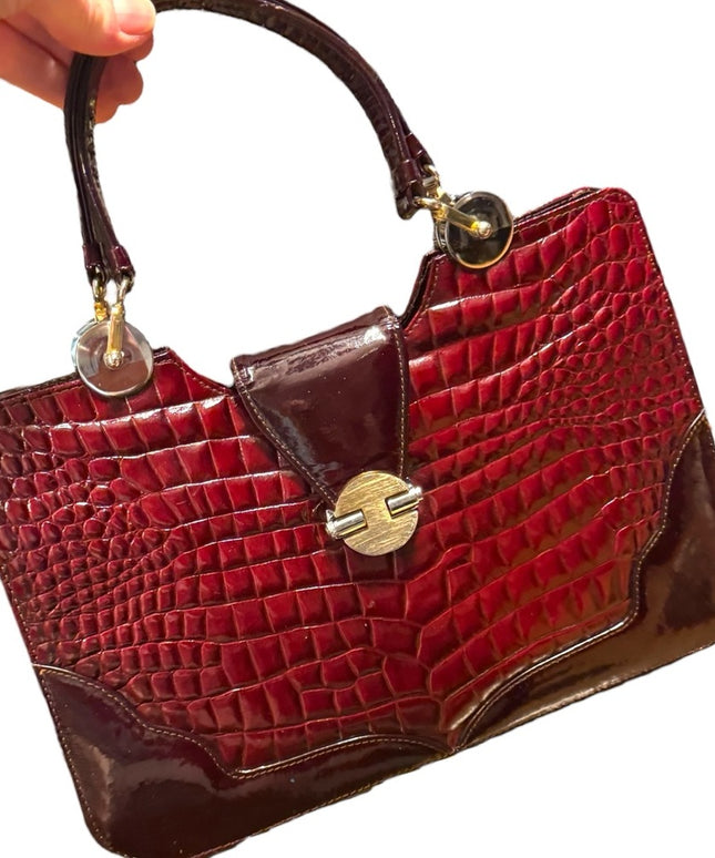 Vintage 1960s Millies Elegant Burgundy Crocodile-Embossed Handbag