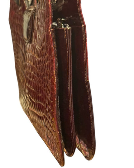 Vintage 1960s Millies Elegant Burgundy Crocodile-Embossed Handbag