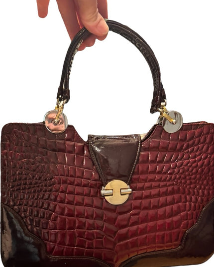 Vintage 1960s Millies Elegant Burgundy Crocodile-Embossed Handbag