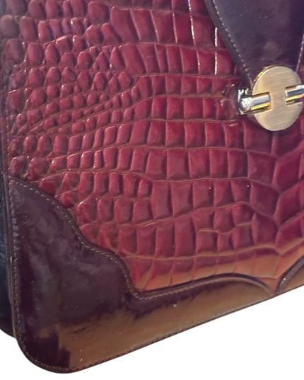 Vintage 1960s Millies Elegant Burgundy Crocodile-Embossed Handbag