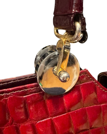 Vintage 1960s Millies Elegant Burgundy Crocodile-Embossed Handbag