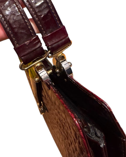 Vintage 1960s Millies Elegant Burgundy Crocodile-Embossed Handbag