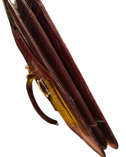 Vintage 1960s Millies Elegant Burgundy Crocodile-Embossed Handbag