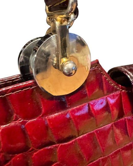 Vintage 1960s Millies Elegant Burgundy Crocodile-Embossed Handbag