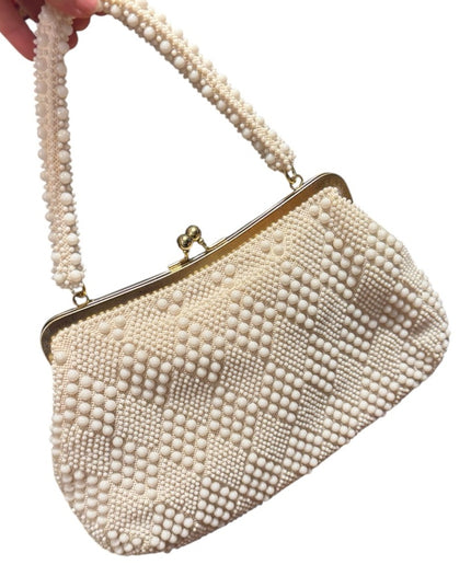 Elegant vintage 1960s Cream Beaded Handbag fancy fun