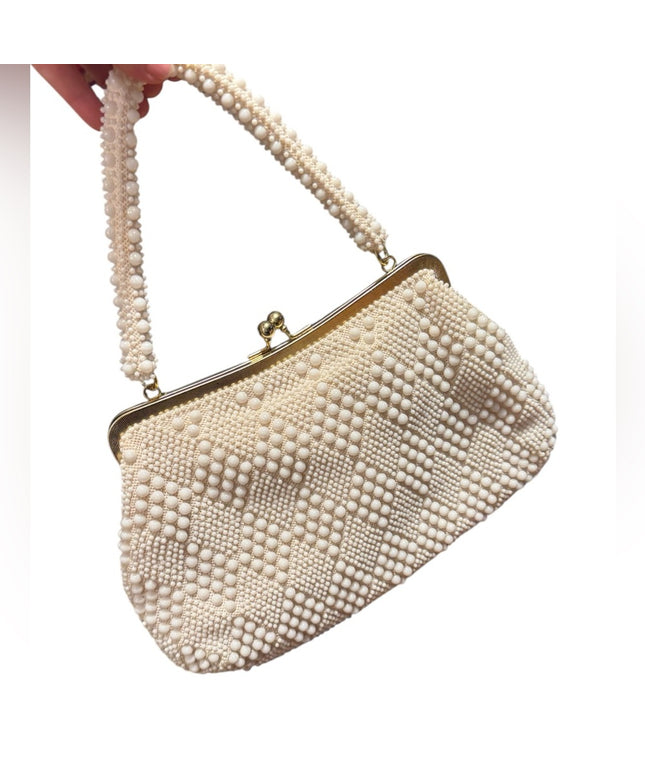Elegant vintage 1960s Cream Beaded Handbag fancy fun