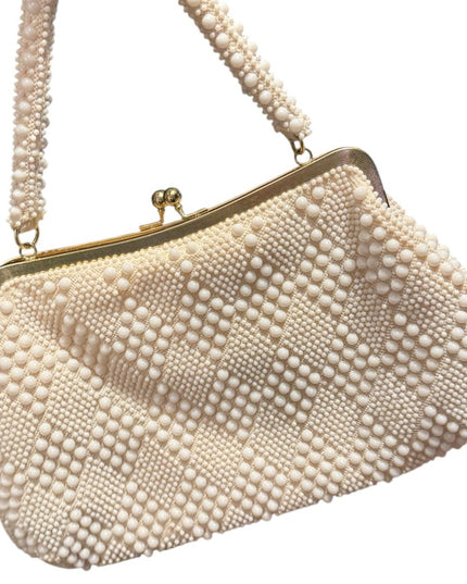 Elegant vintage 1960s Cream Beaded Handbag fancy fun