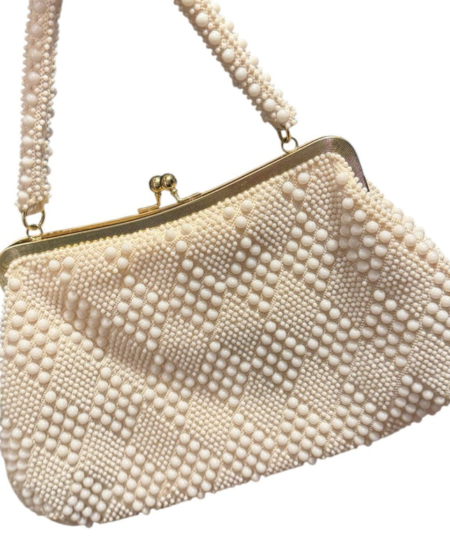 Elegant vintage 1960s Cream Beaded Handbag fancy fun