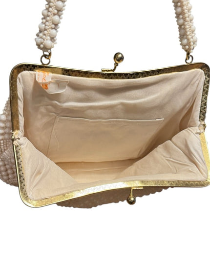 Elegant vintage 1960s Cream Beaded Handbag fancy fun