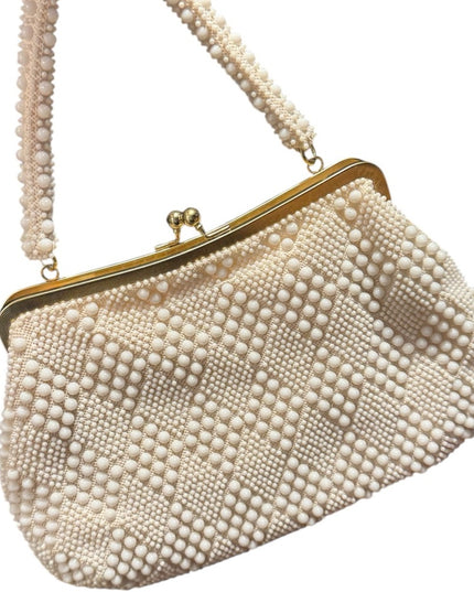 Elegant vintage 1960s Cream Beaded Handbag fancy fun