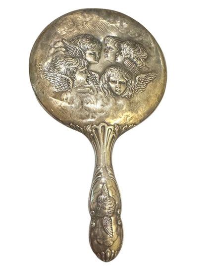 Antique  Sterling Silver 925 angel Cherub Hand Mirror