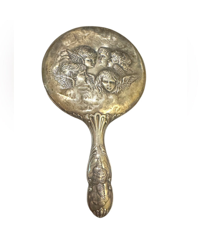 Antique  Sterling Silver 925 angel Cherub Hand Mirror