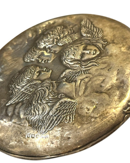 Antique  Sterling Silver 925 angel Cherub Hand Mirror