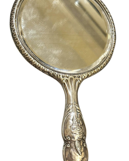 Antique  Sterling Silver 925 angel Cherub Hand Mirror