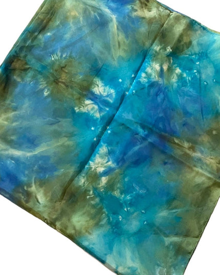 Large  36” Abstract cosmos Handmade silk scarf blue green