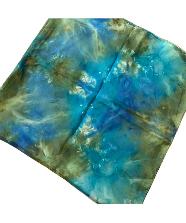 Large  36” Abstract cosmos Handmade silk scarf blue green