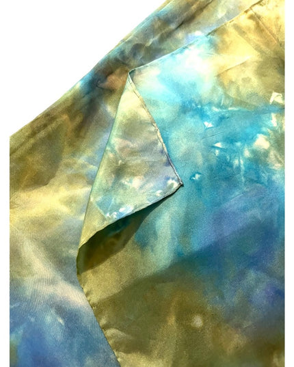 Large  36” Abstract cosmos Handmade silk scarf blue green