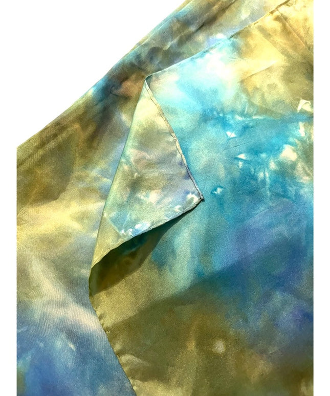 Large  36” Abstract cosmos Handmade silk scarf blue green