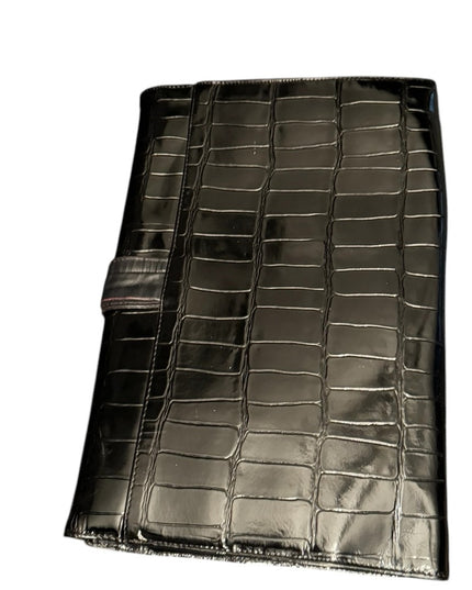 Vintage Black Crocodile Embossed Patent Leather 1960s  Shilton Shoulder Clutch