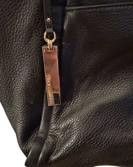 Lovely Vince Camuto Black Leather Tote Bag with gold accents