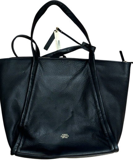 Lovely Vince Camuto Black Leather Tote Bag with gold accents