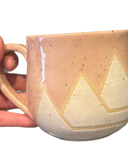 Handcrafted Handmade Pottery Ceramic Mug with Geometric Snow mountain Design
