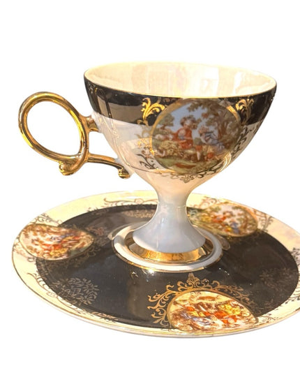 Elegant Vintage Shafford Gold and Black Teacup with Saucer