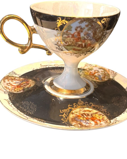 Elegant Vintage Shafford Gold and Black Teacup with Saucer