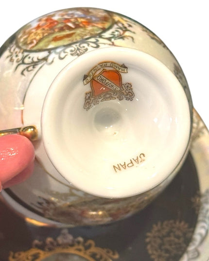 Elegant Vintage Shafford Gold and Black Teacup with Saucer