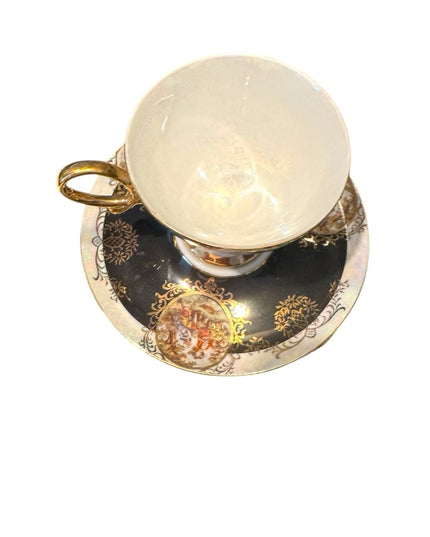 Elegant Vintage Shafford Gold and Black Teacup with Saucer