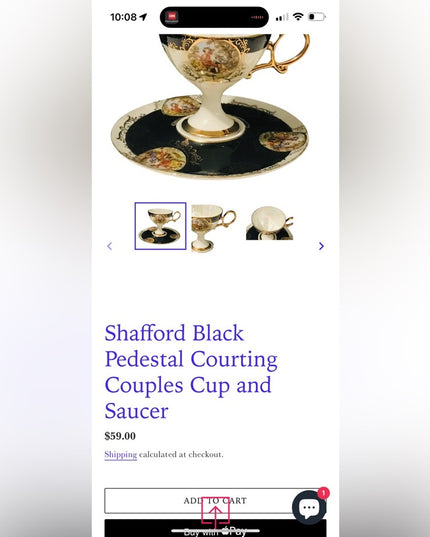 Elegant Vintage Shafford Gold and Black Teacup with Saucer