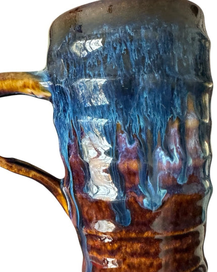 Handcrafted  Handmade Glazed Pottery Blue and Brown Ceramic Mug