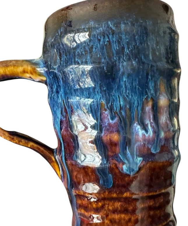 Handcrafted  Handmade Glazed Pottery Blue and Brown Ceramic Mug