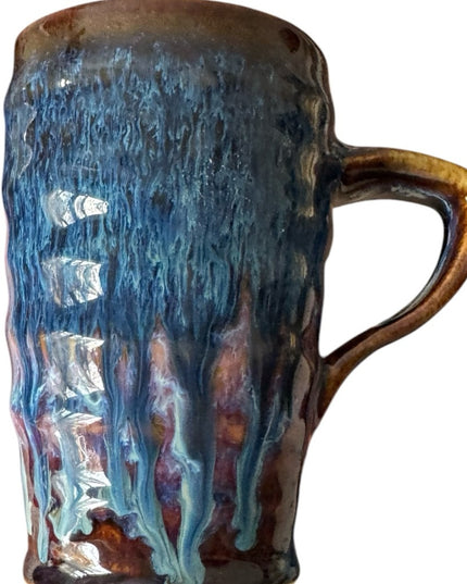 Handcrafted  Handmade Glazed Pottery Blue and Brown Ceramic Mug