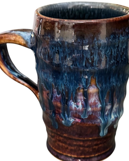 Handcrafted  Handmade Glazed Pottery Blue and Brown Ceramic Mug