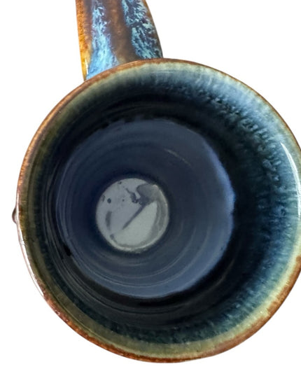 Handcrafted  Handmade Glazed Pottery Blue and Brown Ceramic Mug