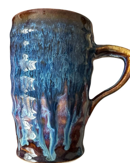 Handcrafted  Handmade Glazed Pottery Blue and Brown Ceramic Mug