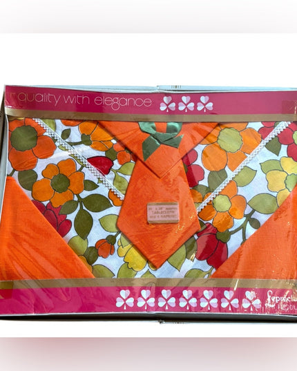 Vintage NIB Floral Tablecloth and Napkin Set 36x36 MCM