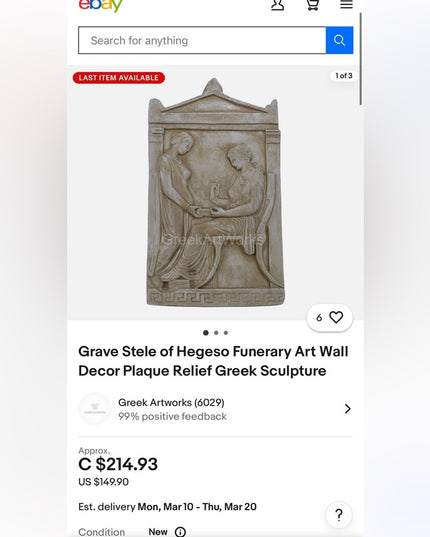 Vintage REPLICA  Handmade Terracotta Pottery Greek Relief Wall Plaque